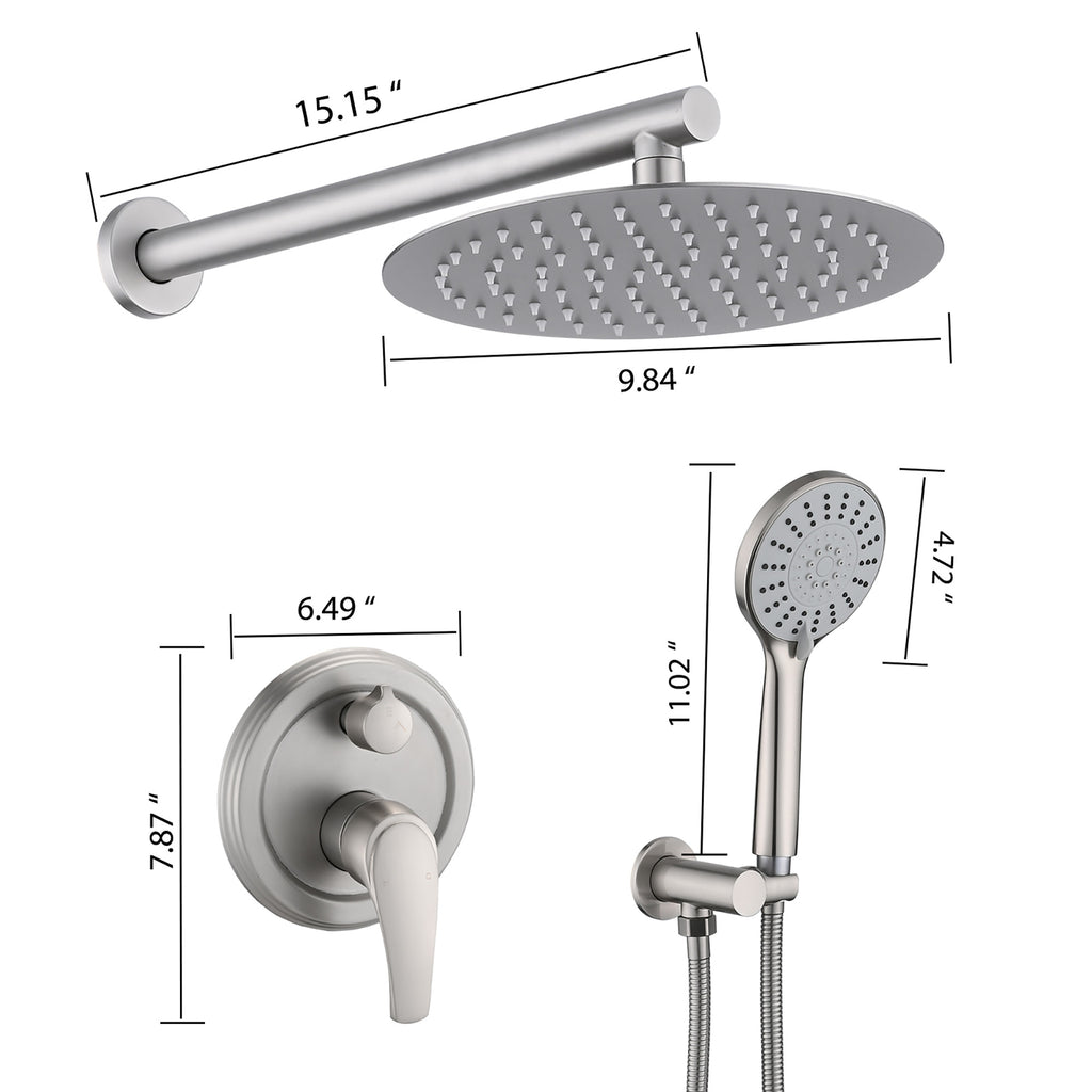 10 Inches Wall Mounted Shower with High Pressure Rain Shower Head