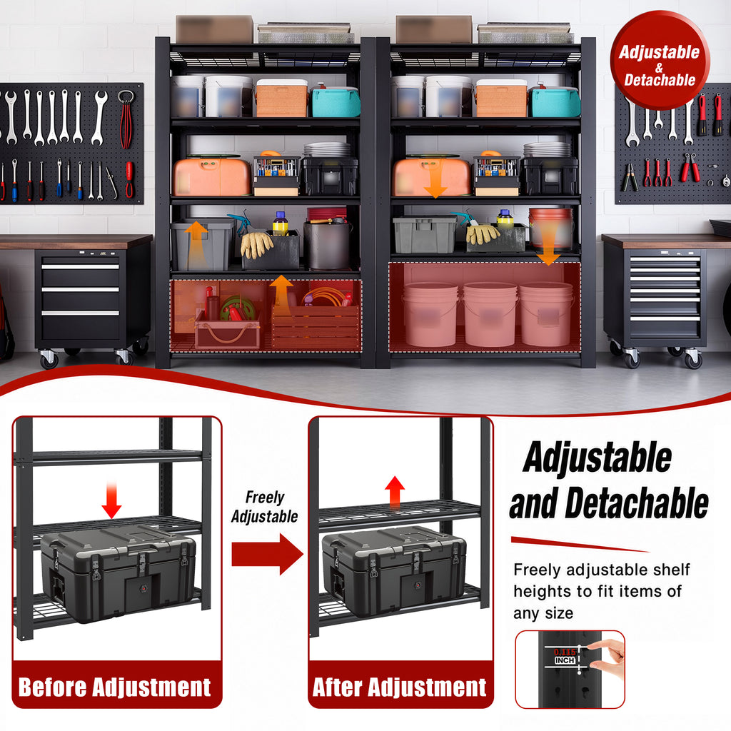 72"H 5-Tier Adjustable Heavy Duty Shelving Metal Mesh Storage Rack