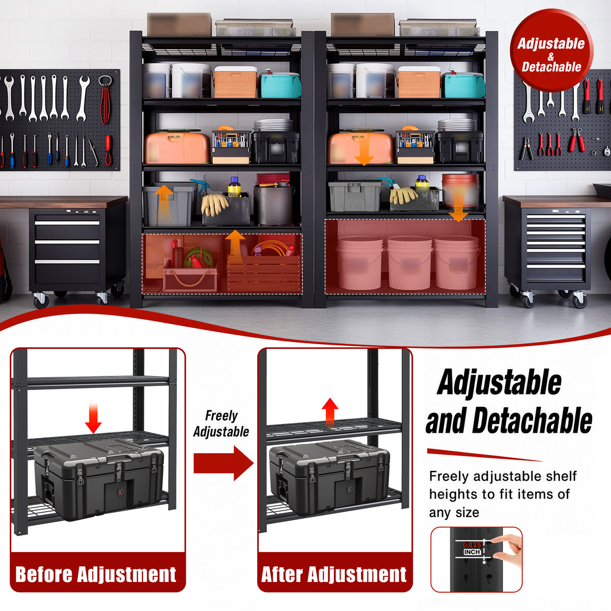 72"H 5-Tier Adjustable Heavy Duty Shelving Metal Mesh Storage Rack