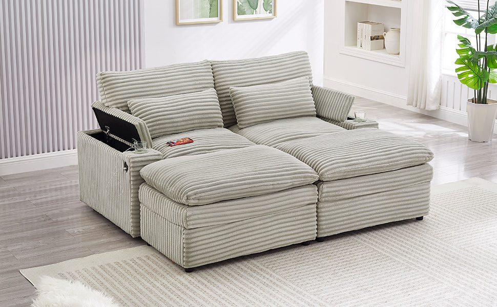 Loveseat Sofa 70.9" Convertible with Ottoman and USB Ports