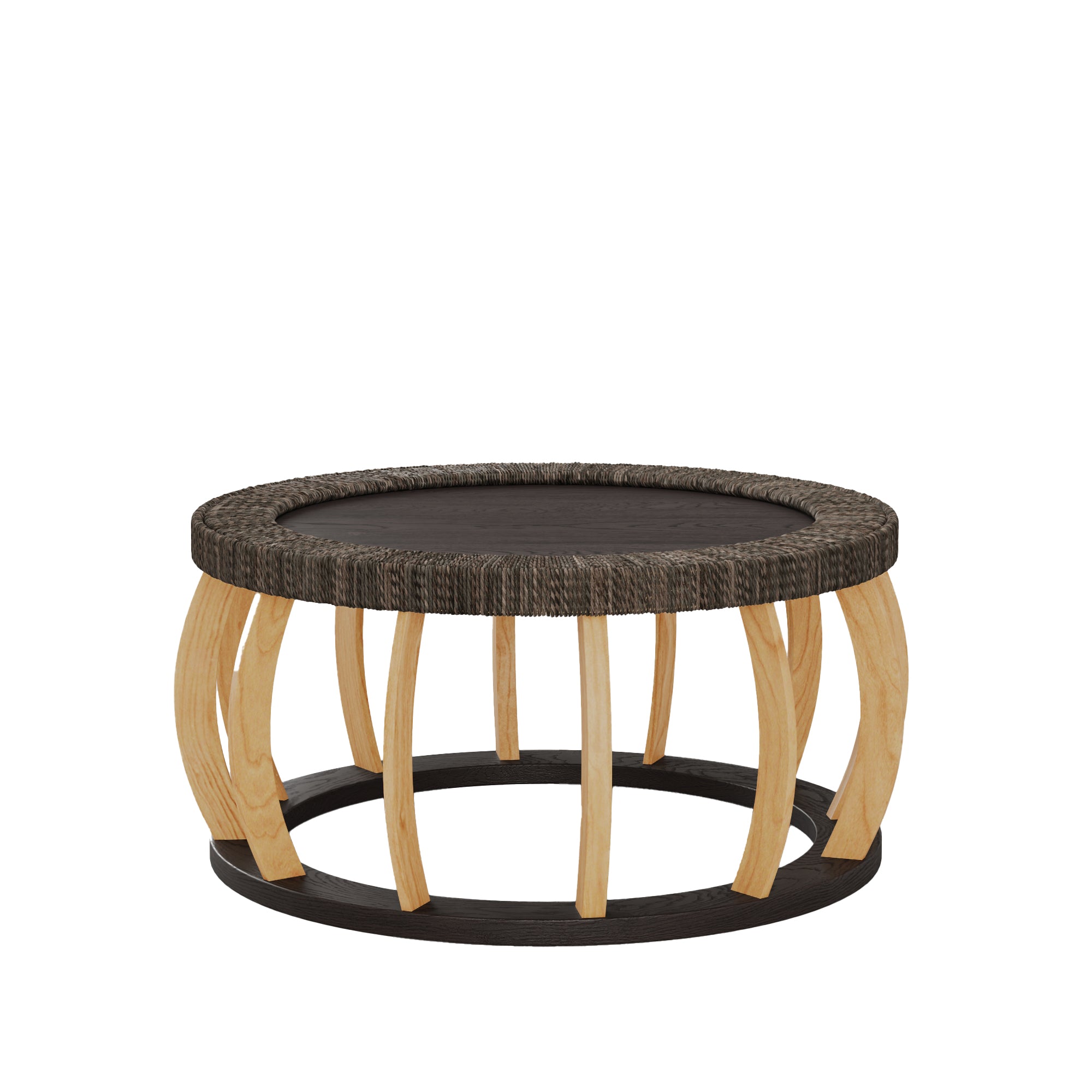 Vintage Rattan Solid Wood Round Coffee Table