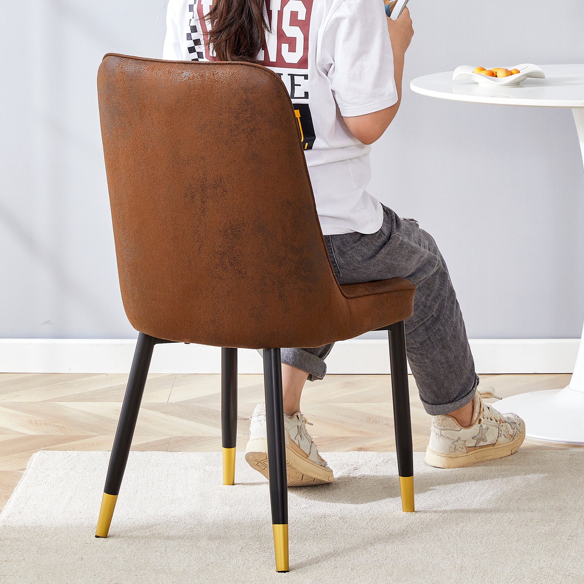 Brown Suede-like Velvet Dining Chair Set (Two-Pack)