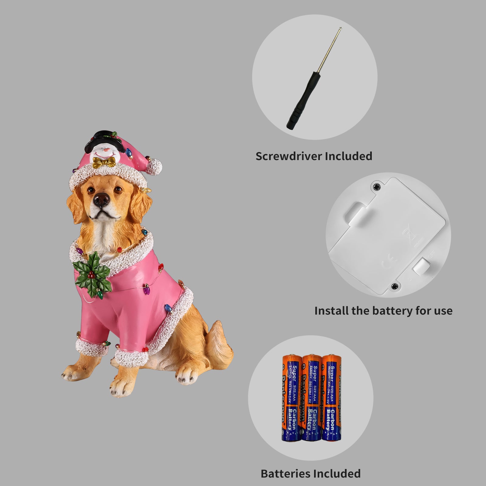 Christmas Golden Retriever Statue, Holiday Dog Figurine
