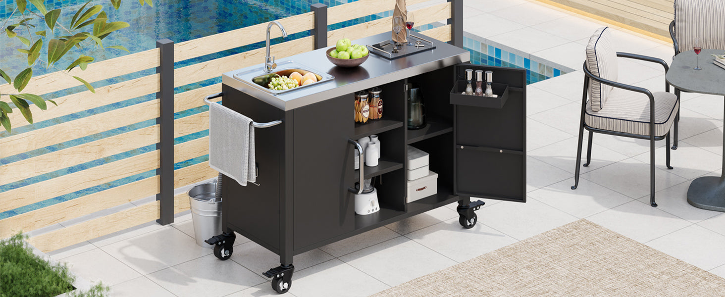 K&K 55.5" Outdoor Kitchen Island with Sink