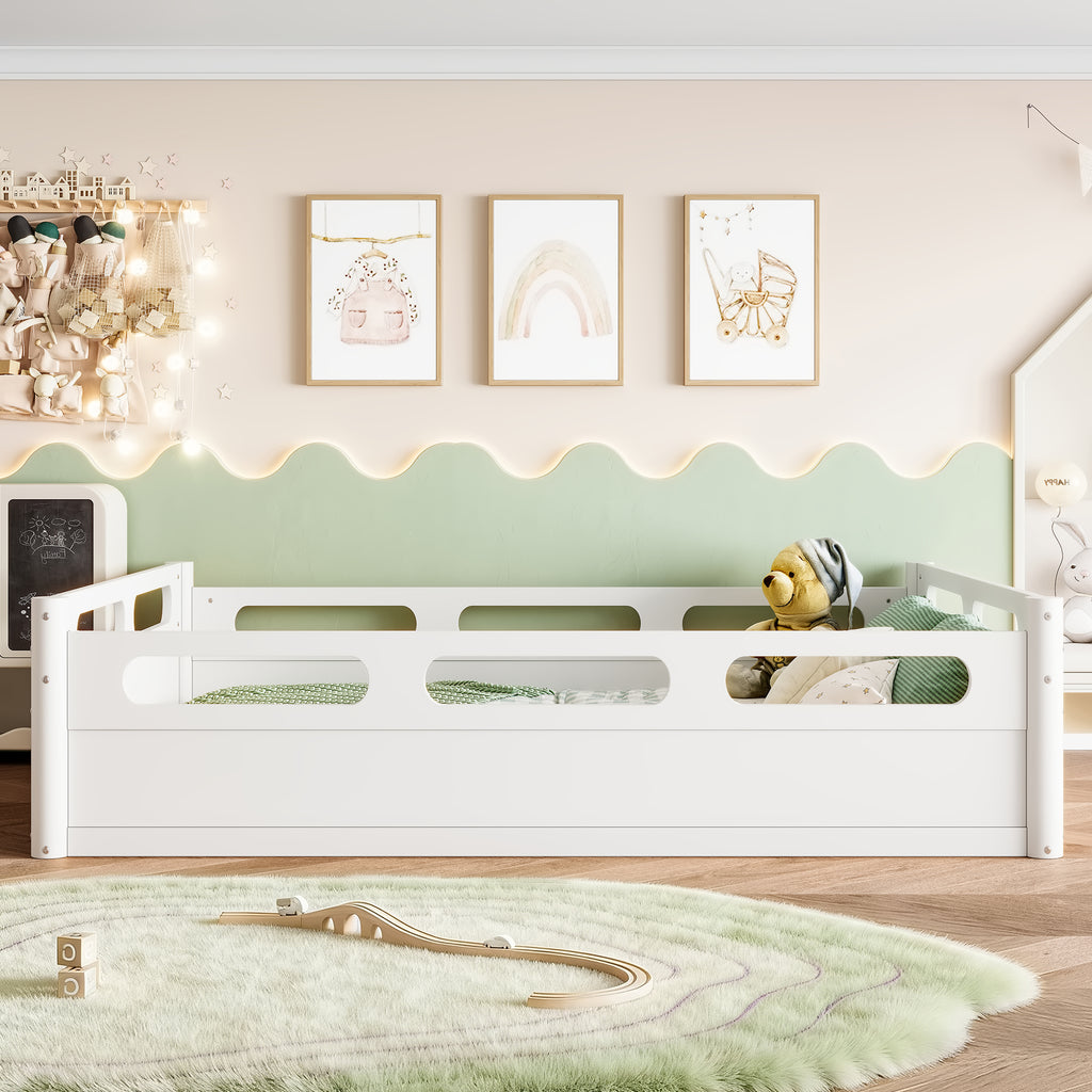 Full Size Platform Bed with Full-length Guardrails