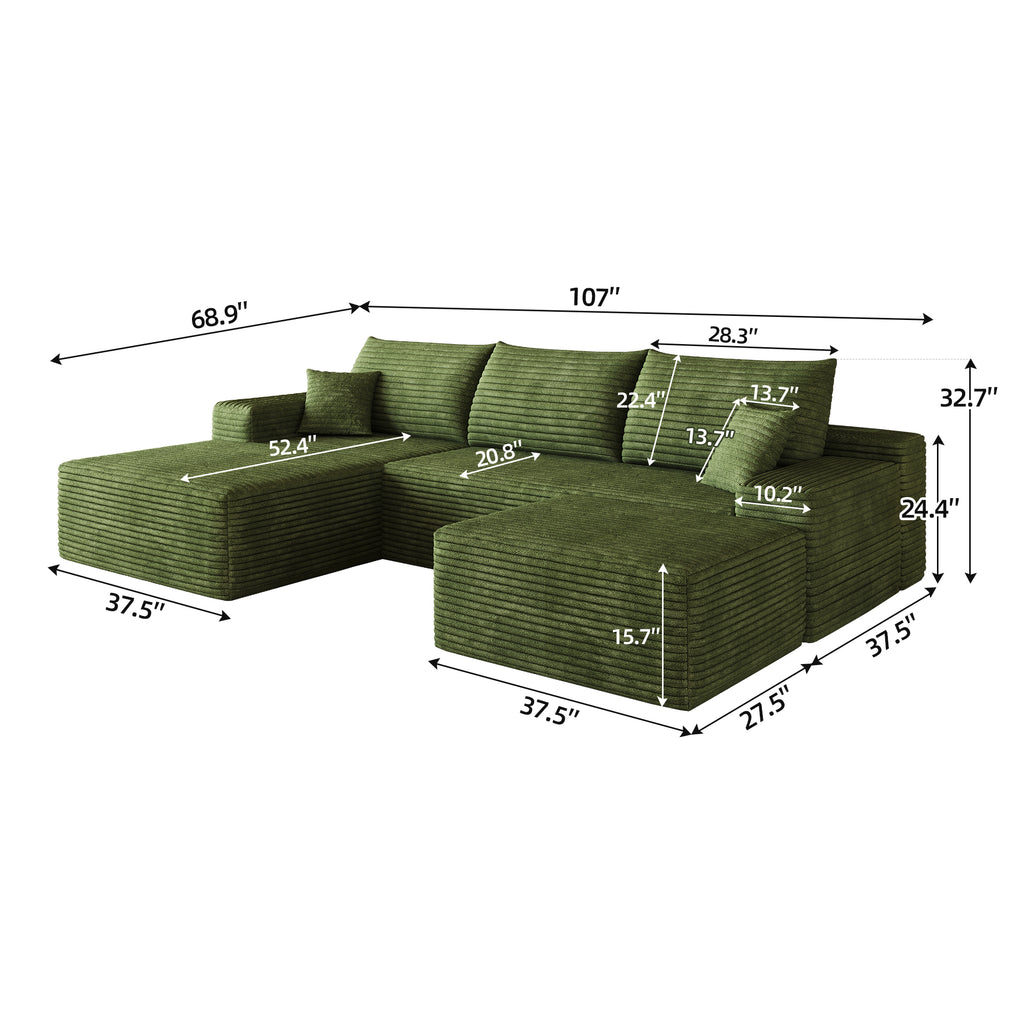 107" Cloud Sectional Sofa with Ottoman