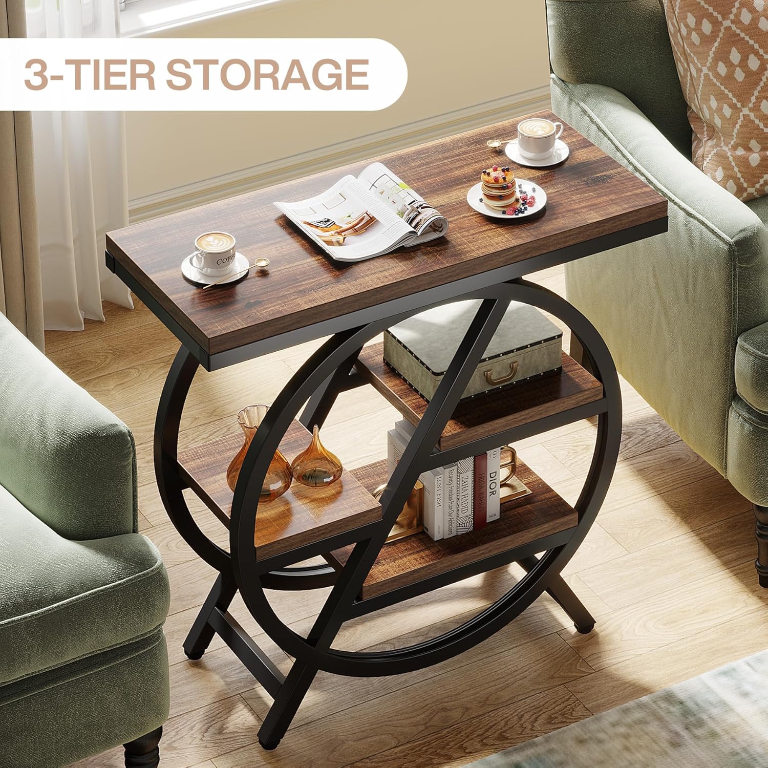 25.59 Inches 3-Tier Narrow End Table with Storage