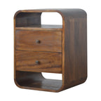 Solid Wood Chestnut Curve 2-Drawer Nightstand, 2 Open Slots