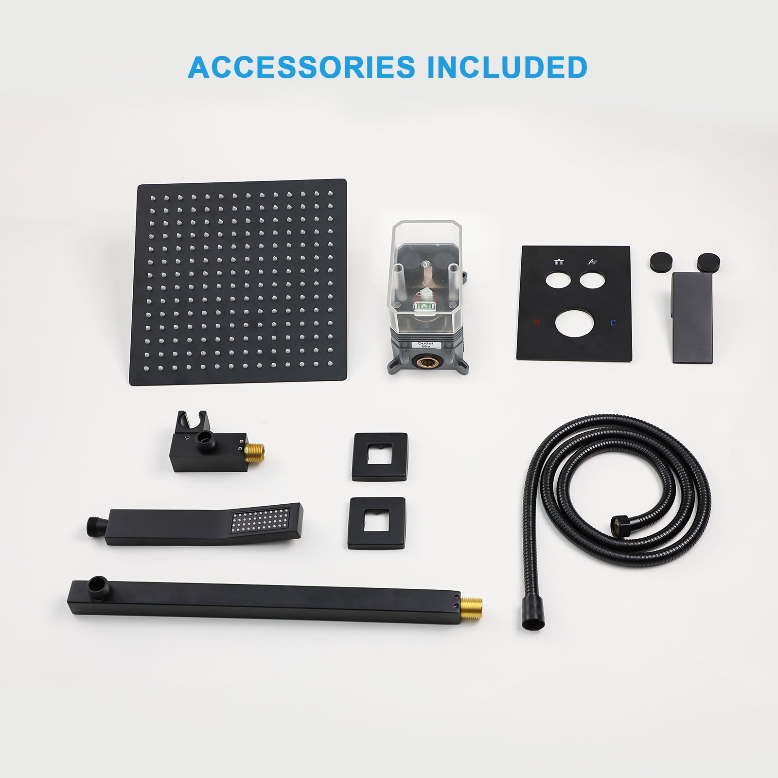 Dual Shower Head - 12 Inch Wall Mounted Square Shower System with Rough-in Valve, Matte