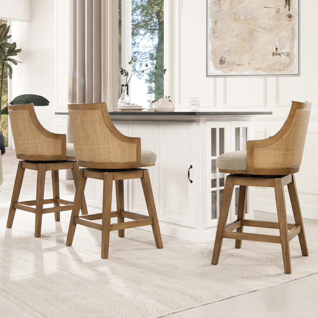 Bahama 26-Inch Cane Rattan High-Back Swivel Counter Stool, Beige