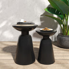 Serenita Outdoor Iron Side Tables with Flared Design, Set of 2