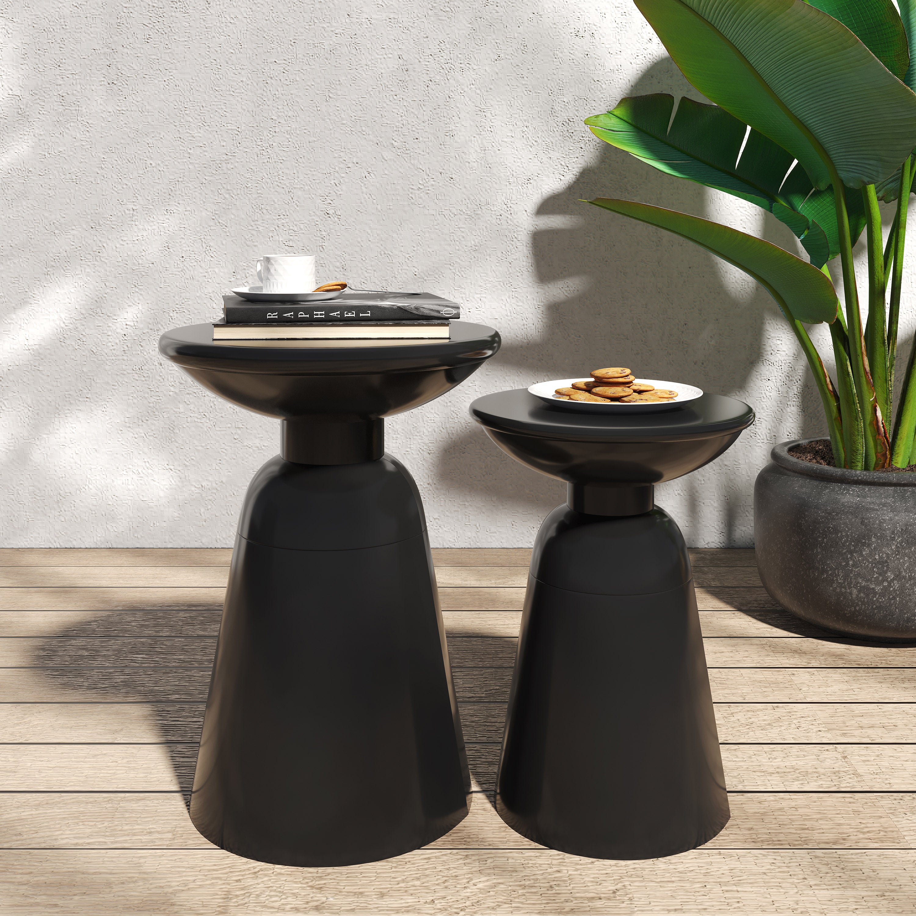Serenita Outdoor Iron Side Tables with Flared Design, Set of 2