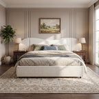 King Size Upholstered Bed Frame With Boucle Fabric Curved Headboard