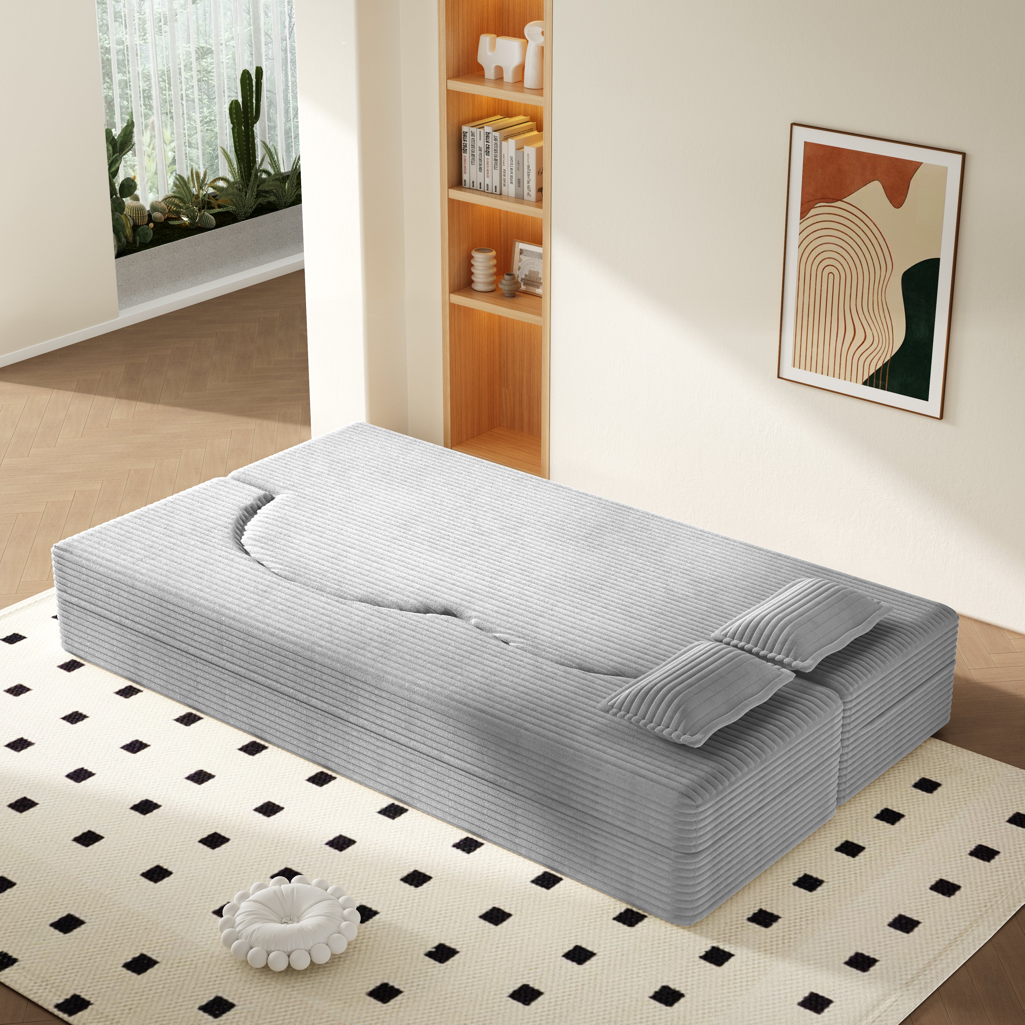 Modern Floor Sofa with Twin Size Folding Mattress