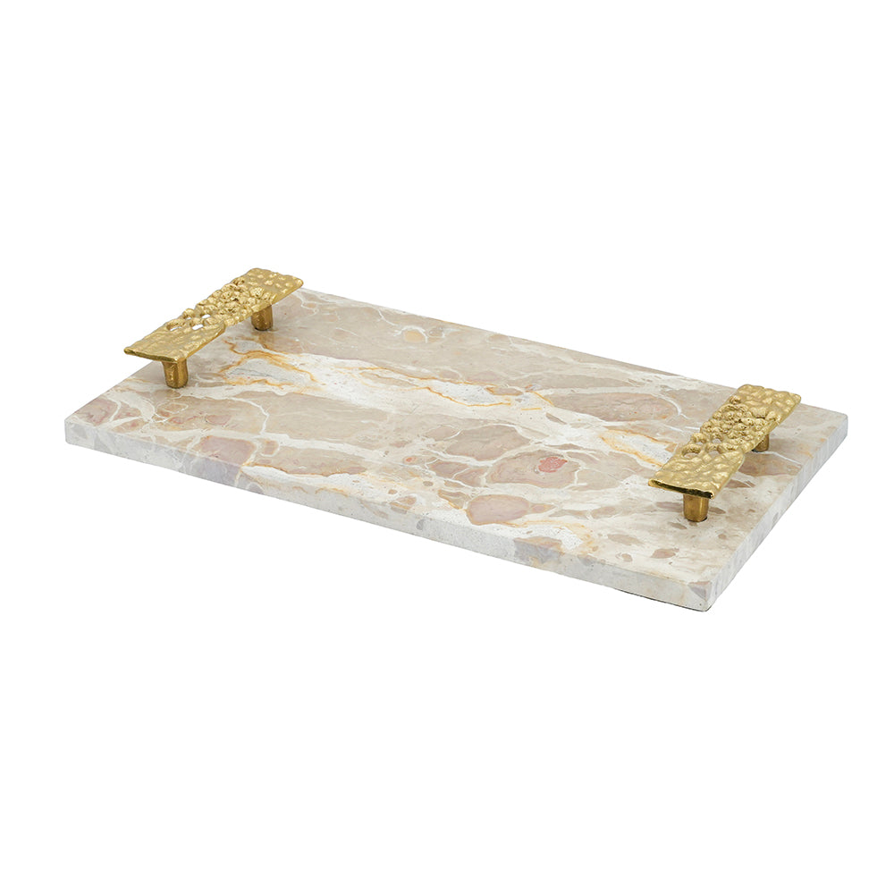 17.7" Marble Tray with Gold Handles