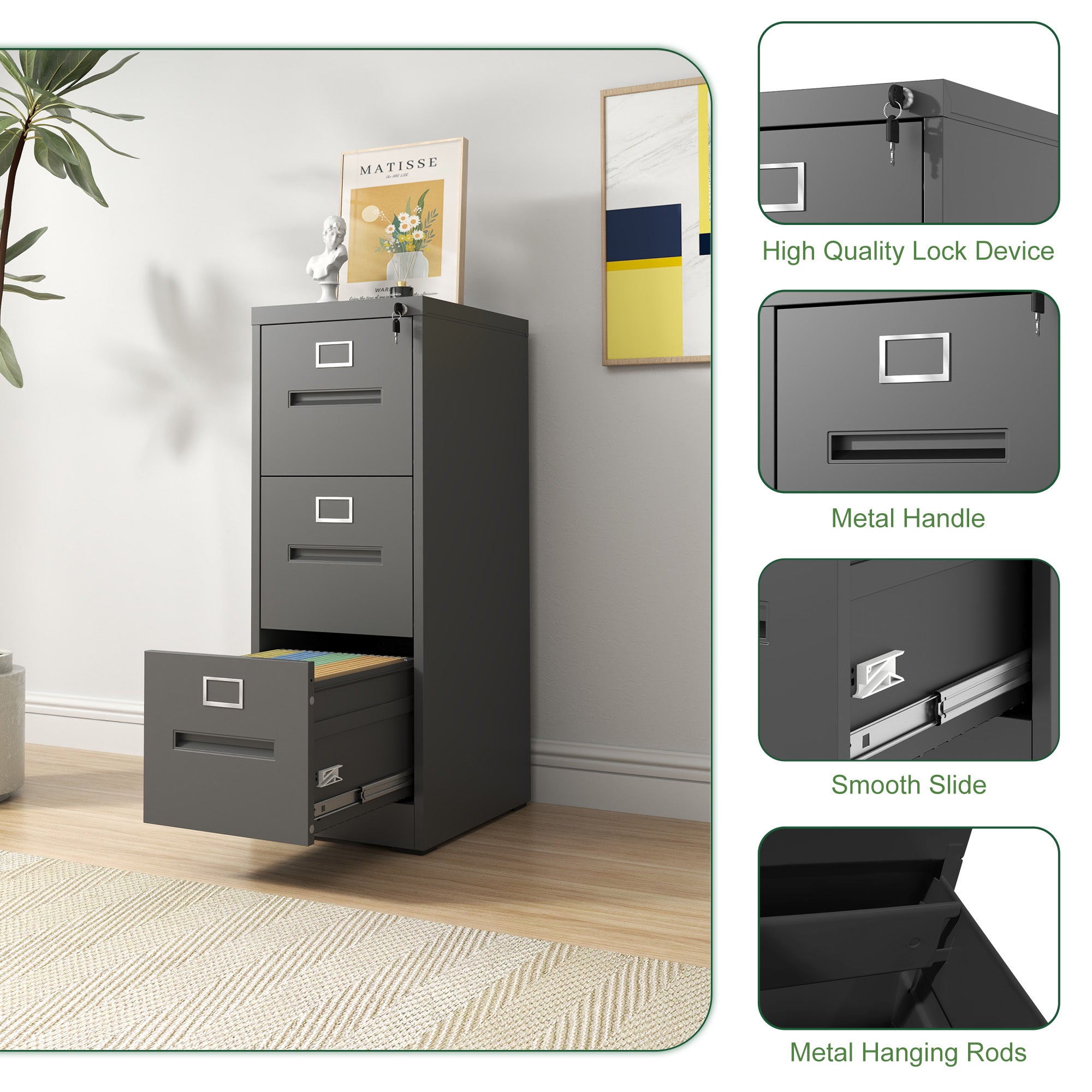 3 Drawer File Cabinet with Lock