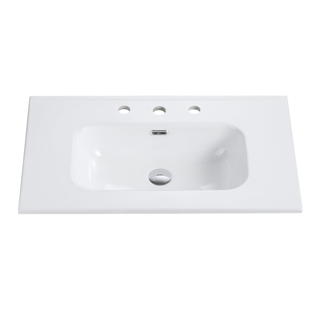 Glossy White Ceramic Integrated Bathroom Sink