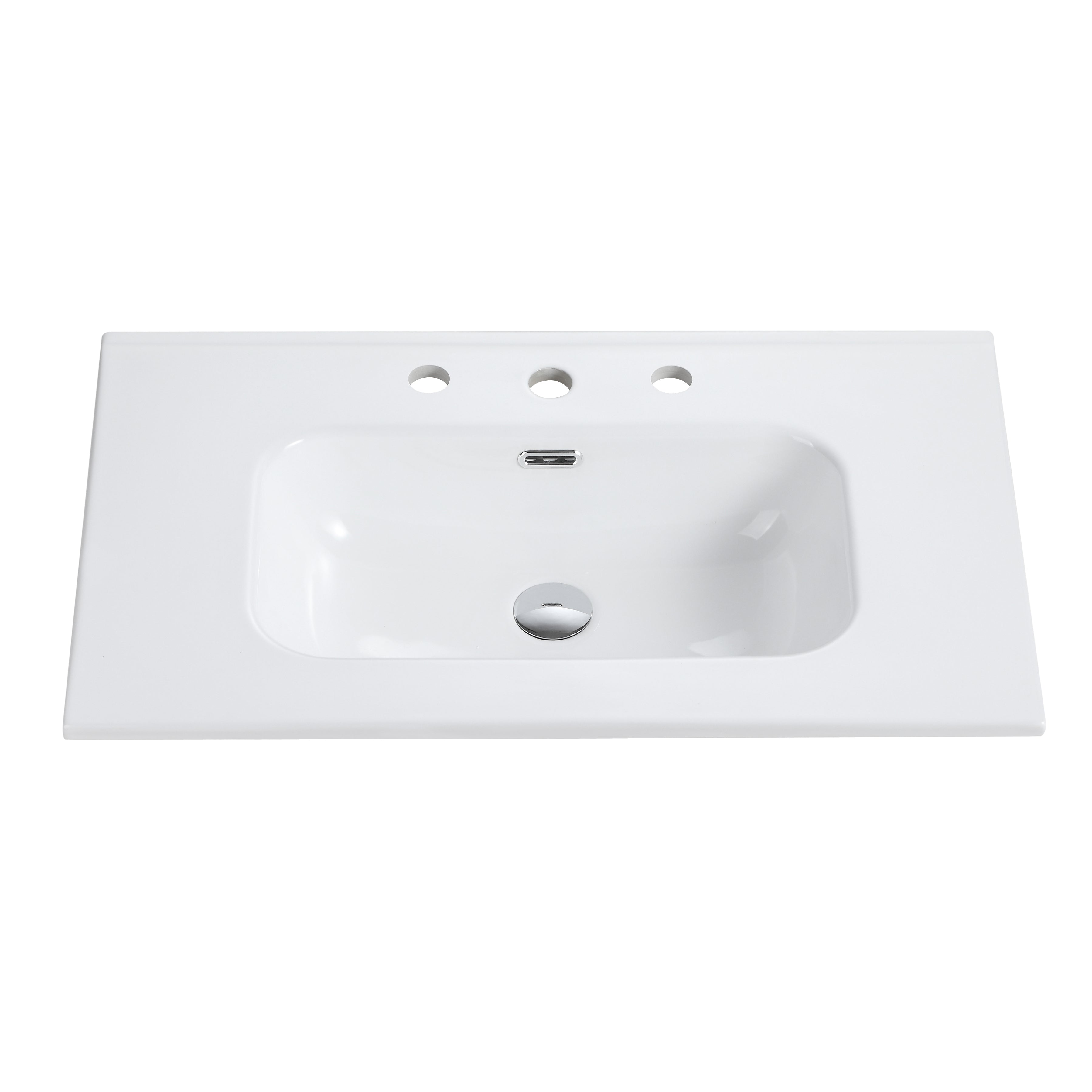 Glossy White Ceramic Integrated Bathroom Sink