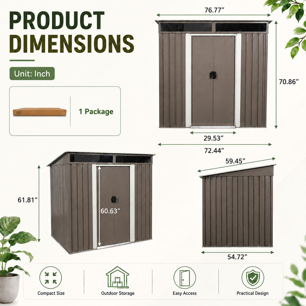 6ft x 5ft Sloped Roof Metal Shed with Transparent Top Panels