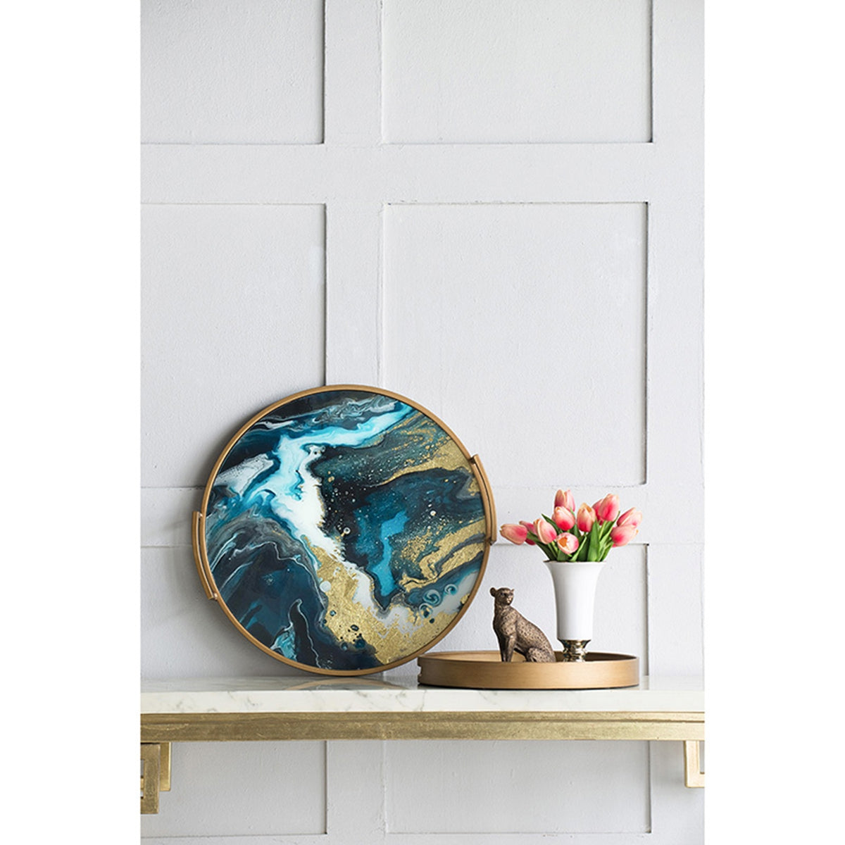20.9 x 20.1 x 3.1" Round Accent Mirrored Tray