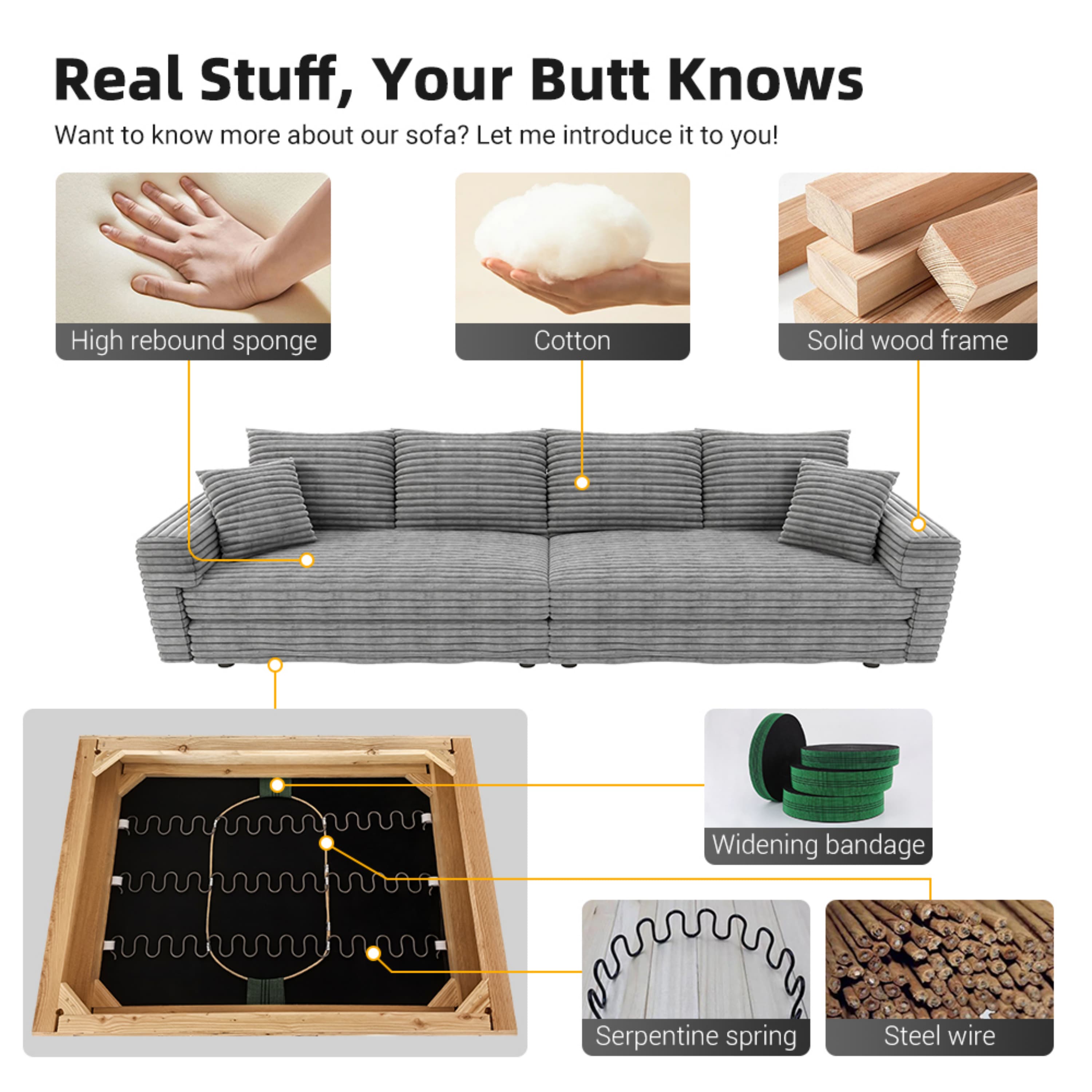 Plush Corduroy 3-Seat Sofa