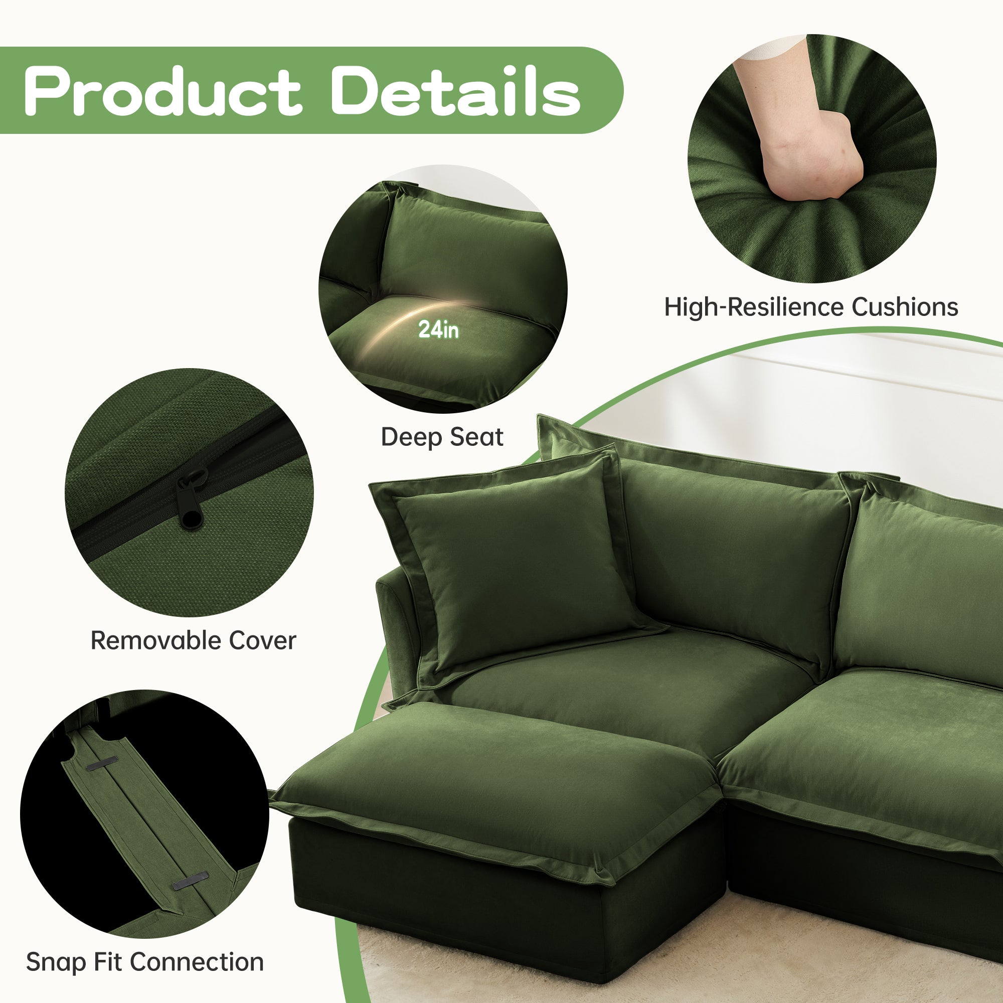 L-Shaped Slipcovered Sectional Sofa Couch