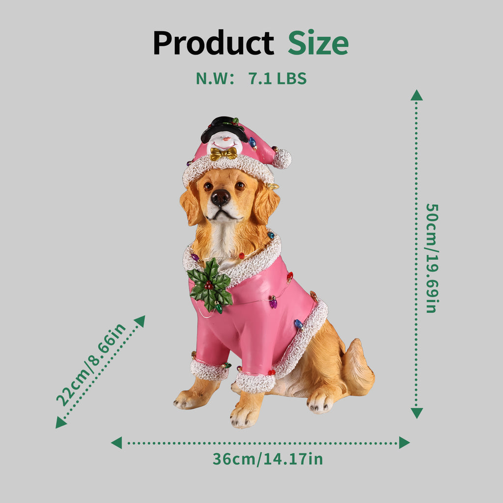 Christmas Golden Retriever Statue, Holiday Dog Figurine