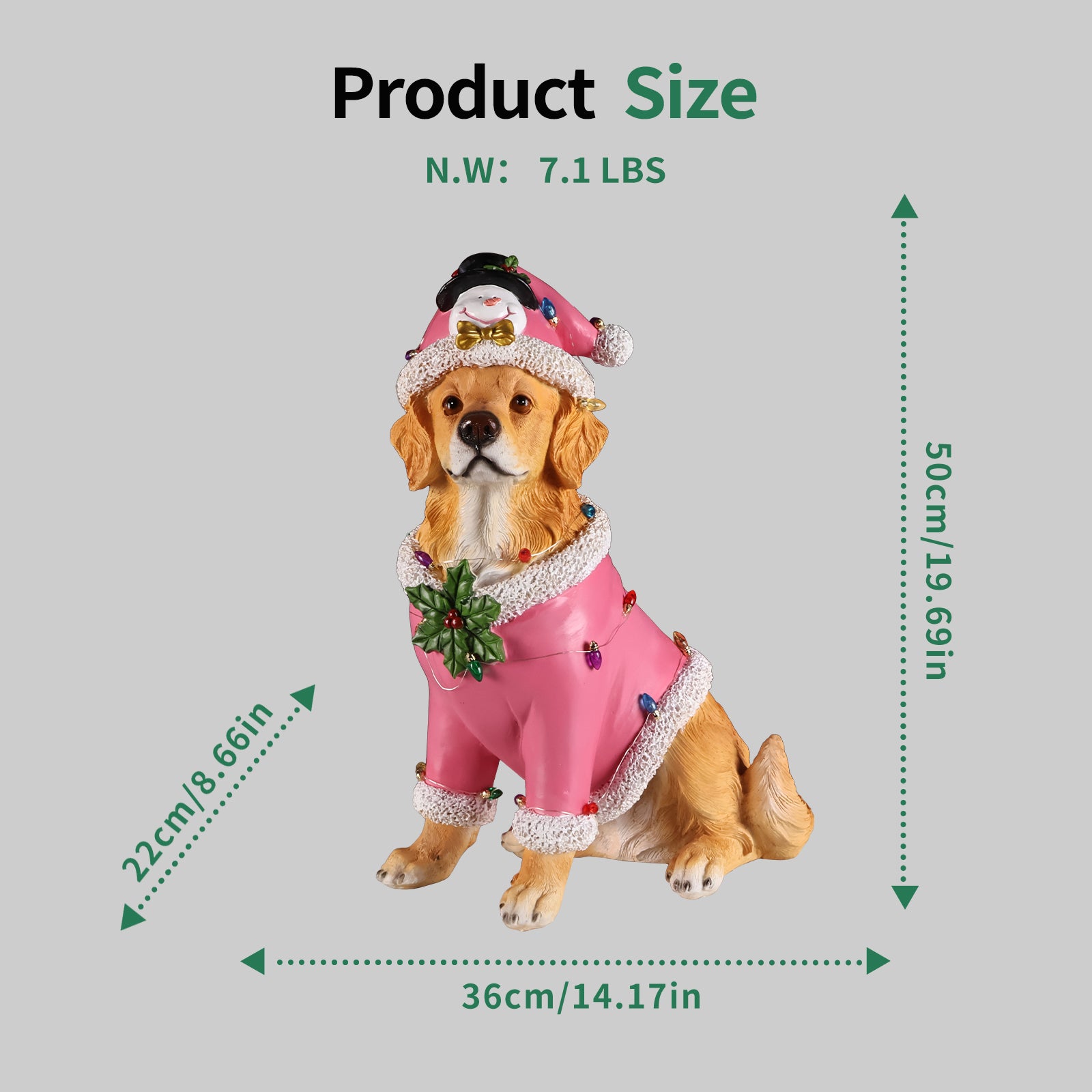 Christmas Golden Retriever Statue, Holiday Dog Figurine