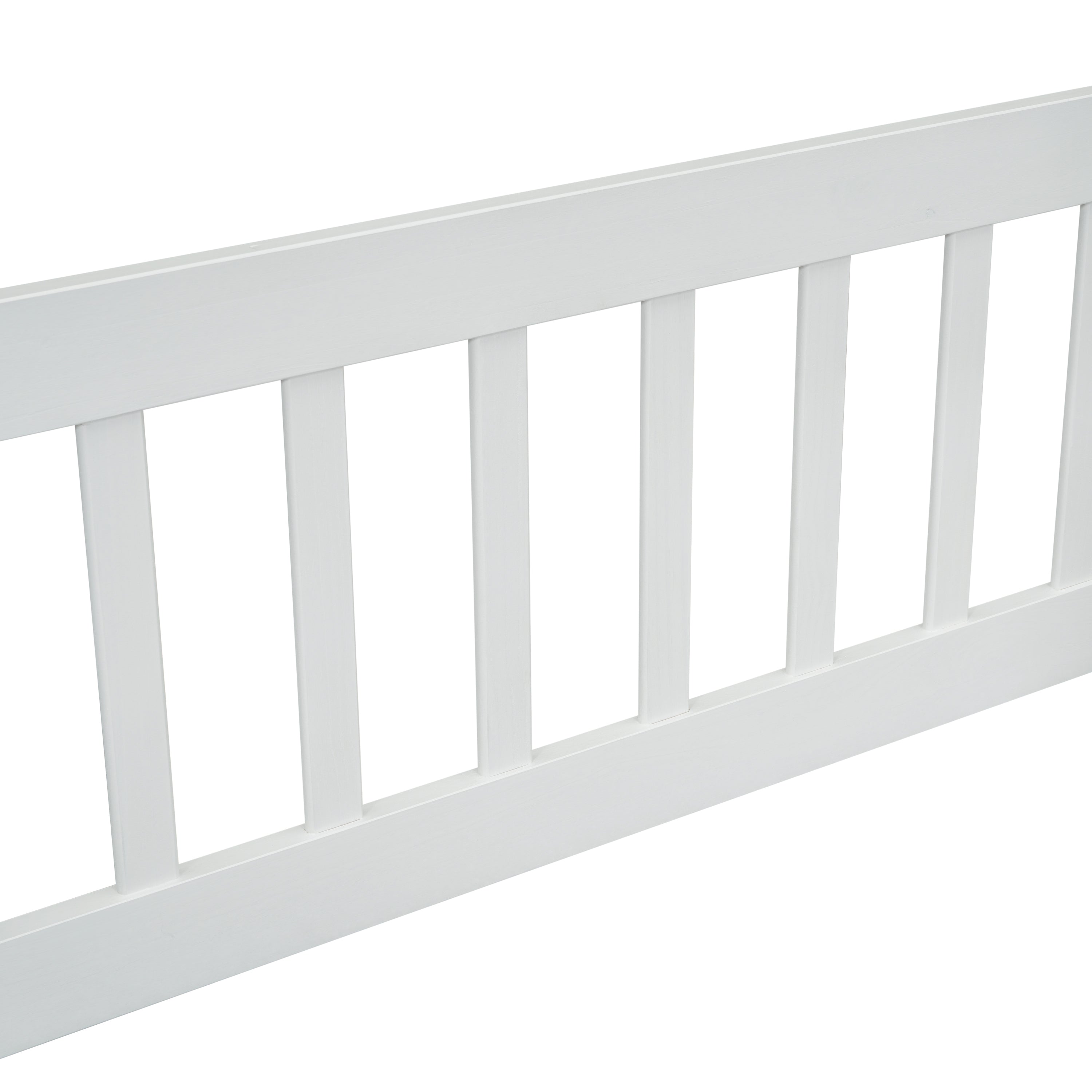 Full Wood House-Shaped Floor Bed with Fence, Guardrails