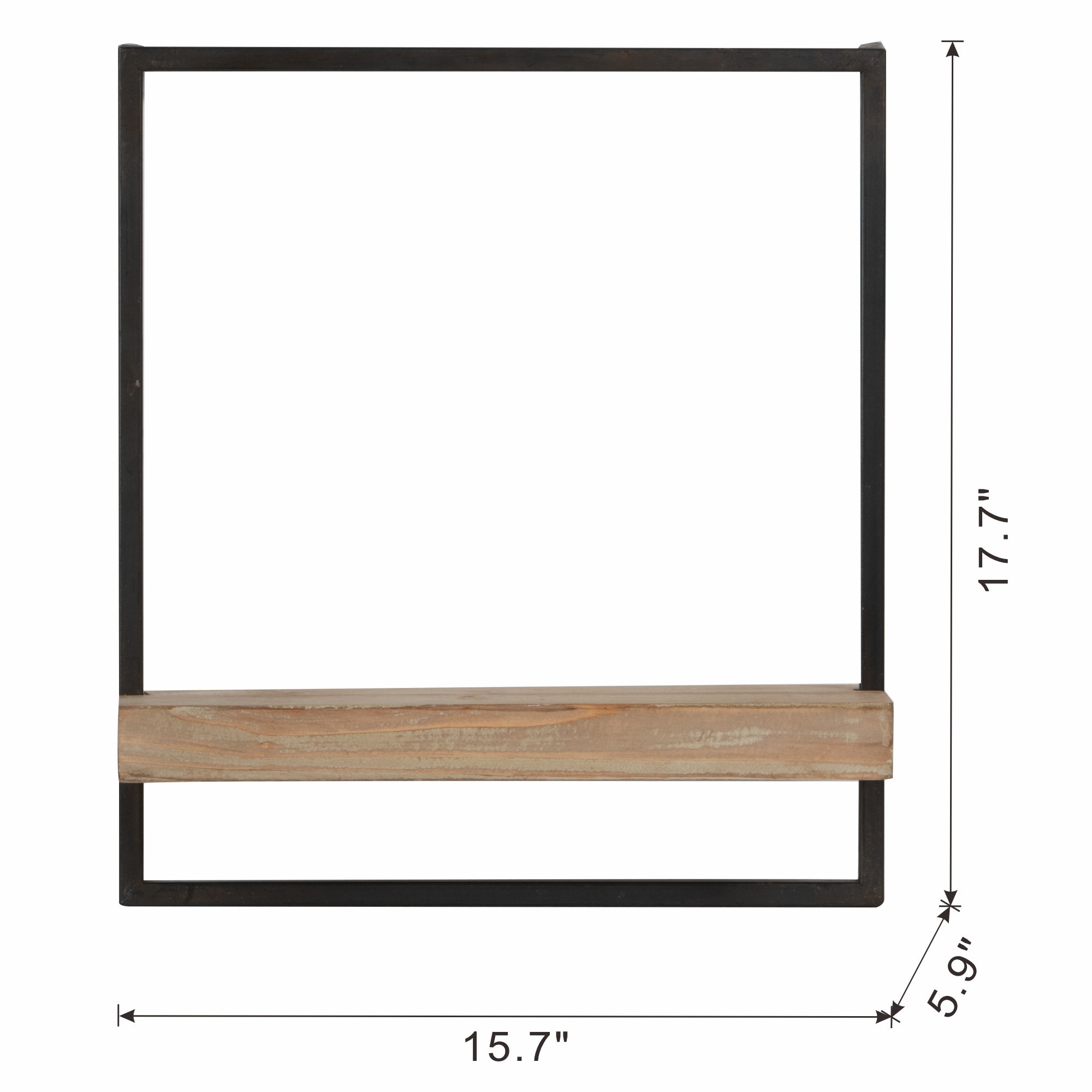 15.7" x 5.9" x 17.7" Iron and Wood Wall Shelf