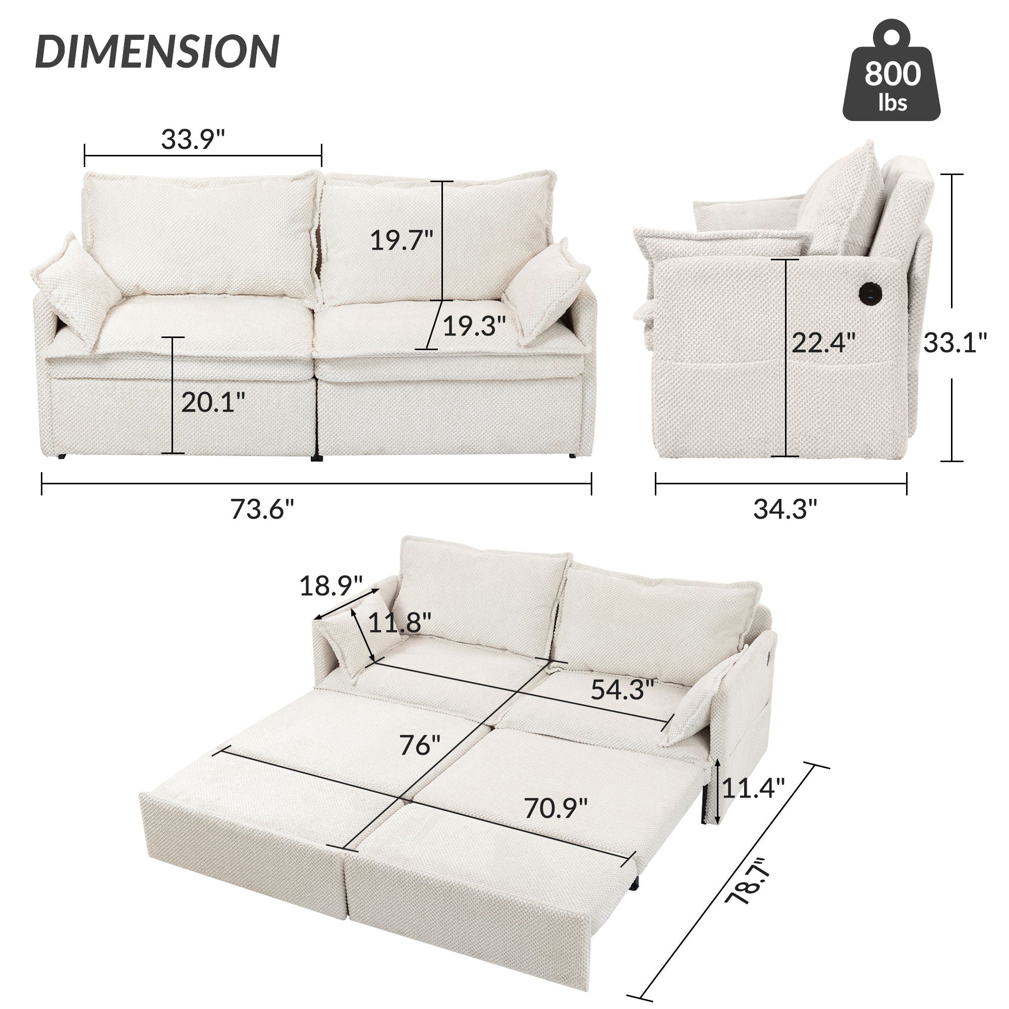 Pull Out Sofa Bed, Convertible Sleeper Sofa Couch, Side Storage, and USB / C - Type Charging Ports Chair