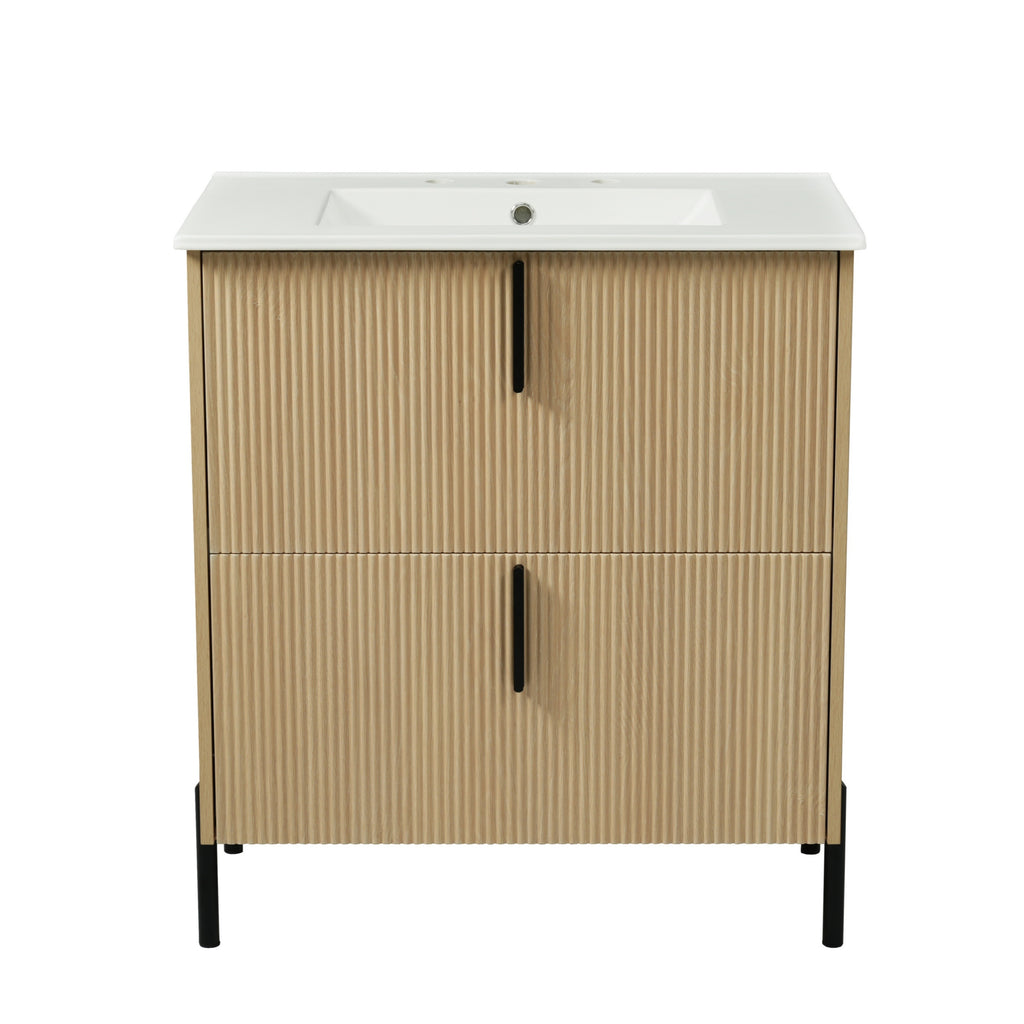 30" Bathroom Vanity with Ceramic Sink and Full-Extension Drawers