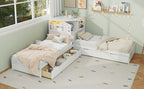 L-Shaped Combination Twin Bed Frame with Trundle and Drawer