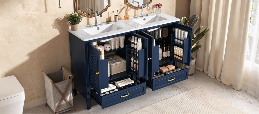 60" Bathroom Vanity with Double Sink Combo Set