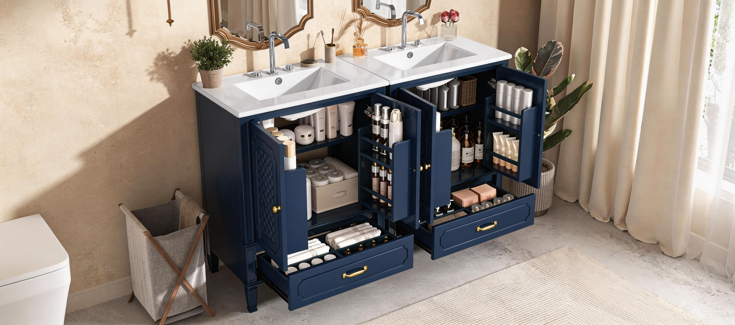 60" Bathroom Vanity with Double Sink Combo Set