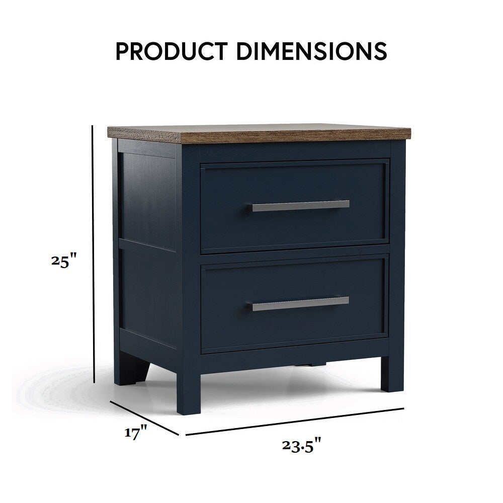 Modern Farmhouse Style 1pc Nightstand Two Tone Design English Dovetail Drawers Nickel Handles Recessed Panel