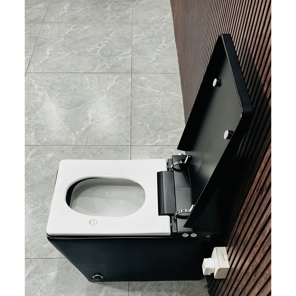 Black Square Smart Toilet with Built-in Tank for Bathroom