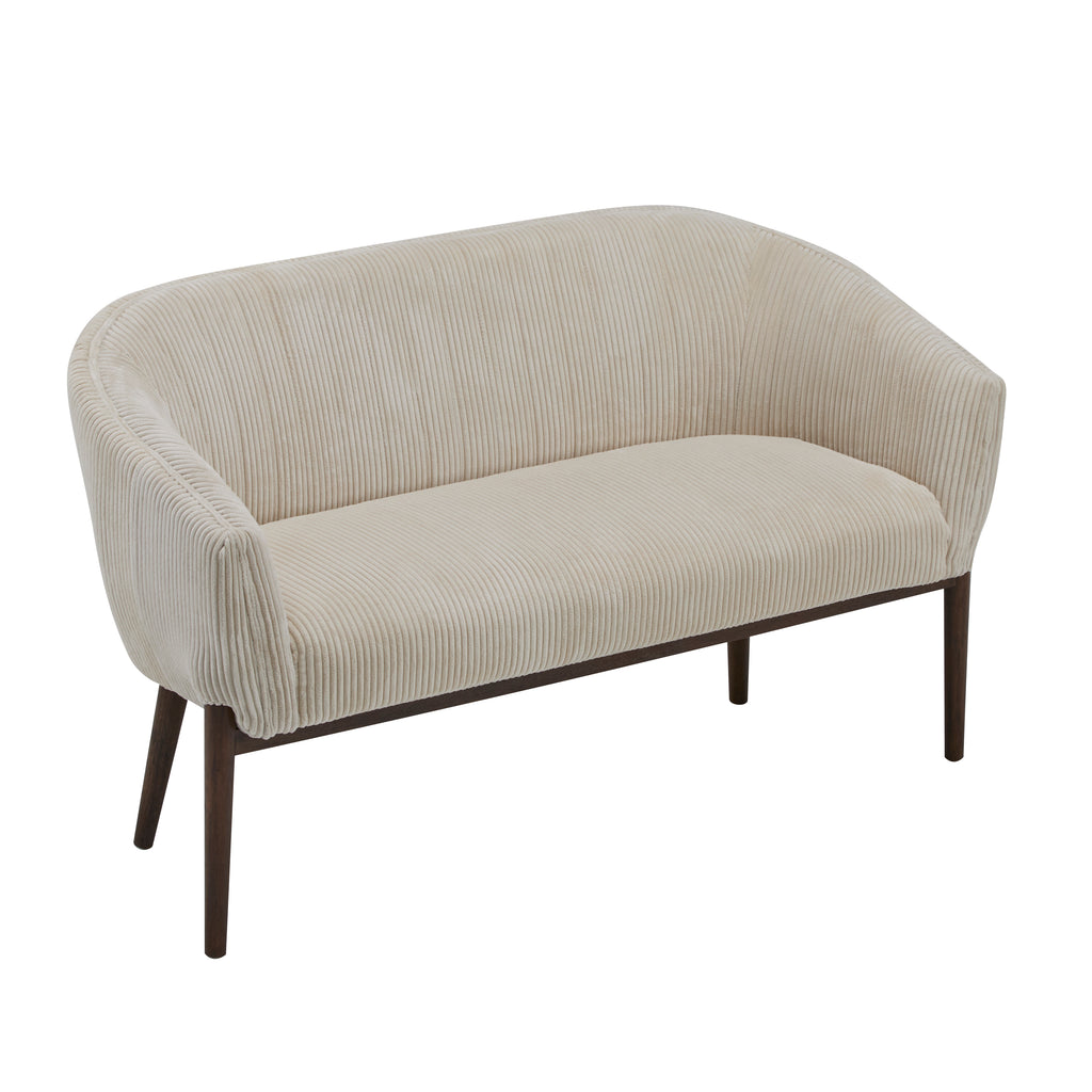 Corduroy Recessed Arm Loveseat (Beige + Walnut)