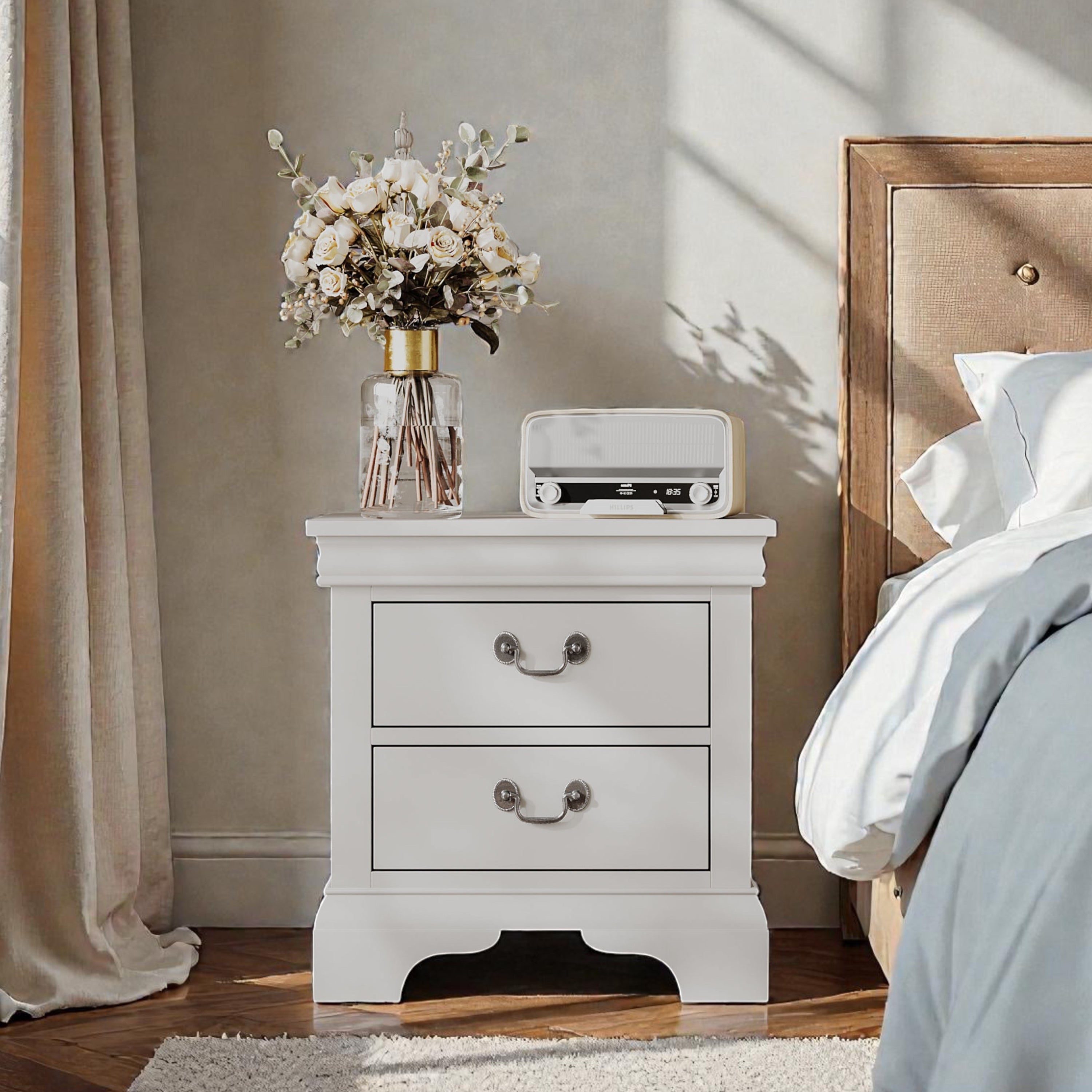 Classic Wooden Nightstand - White