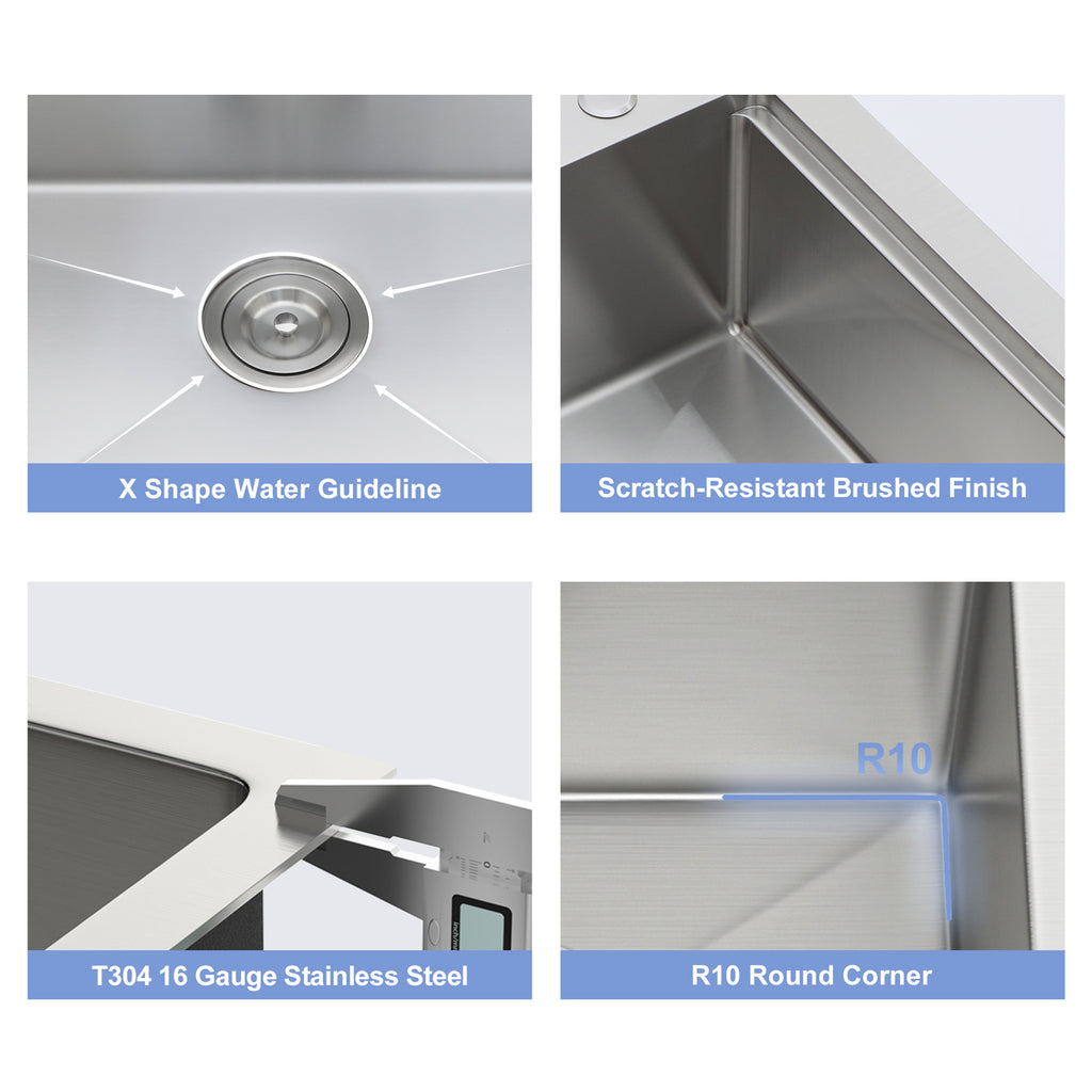 33" Drop-In Kitchen Sink with Pull-Out Faucet and Soap Dispenser