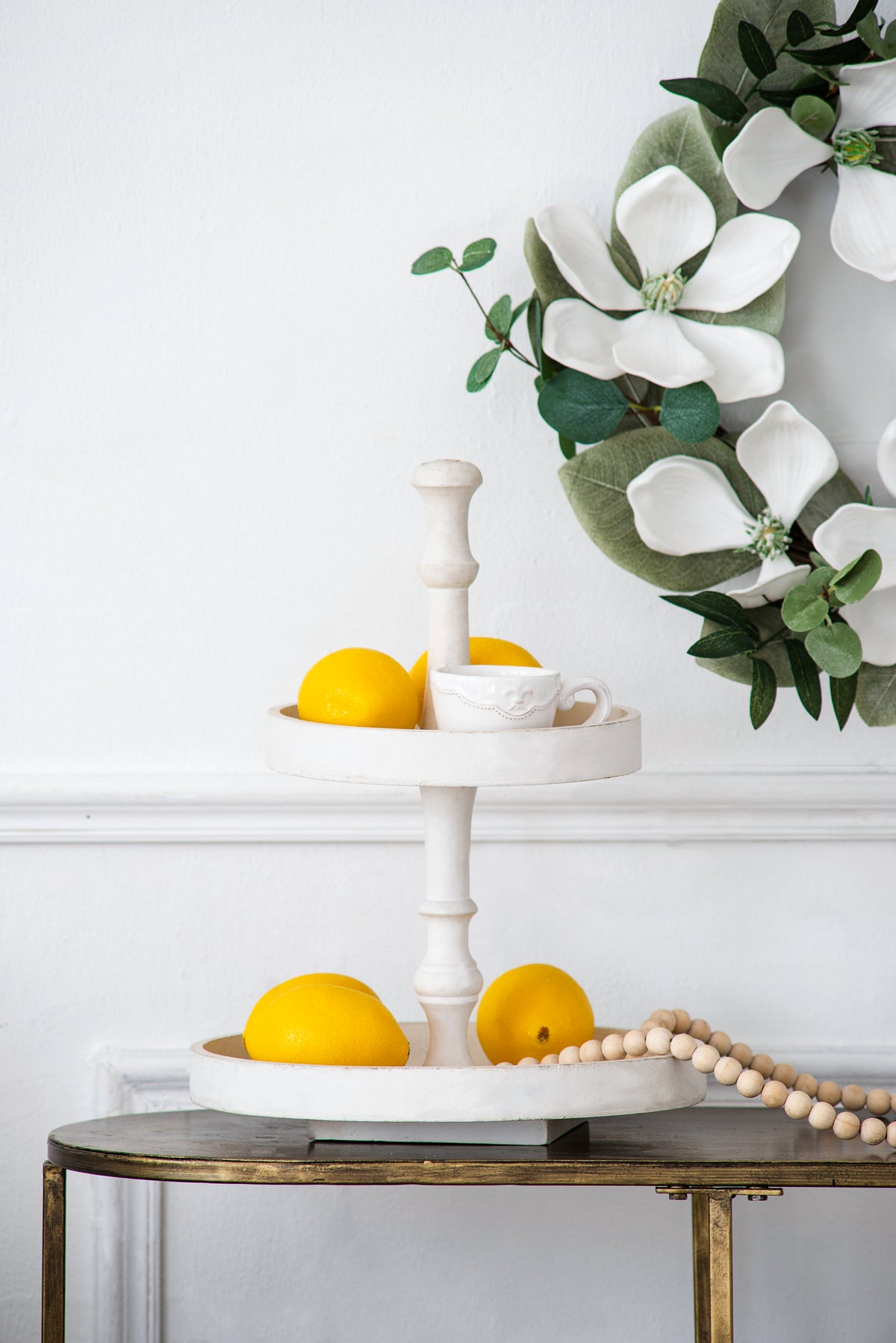 D11.8x15.4" Two-Tiered Round Wooden Tray