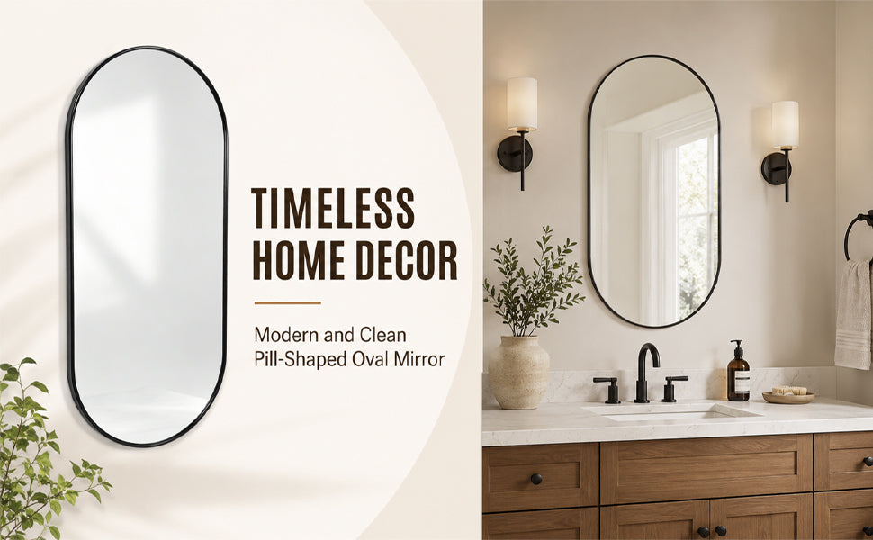 Black PVC Frame Mirror 18x40 Inch