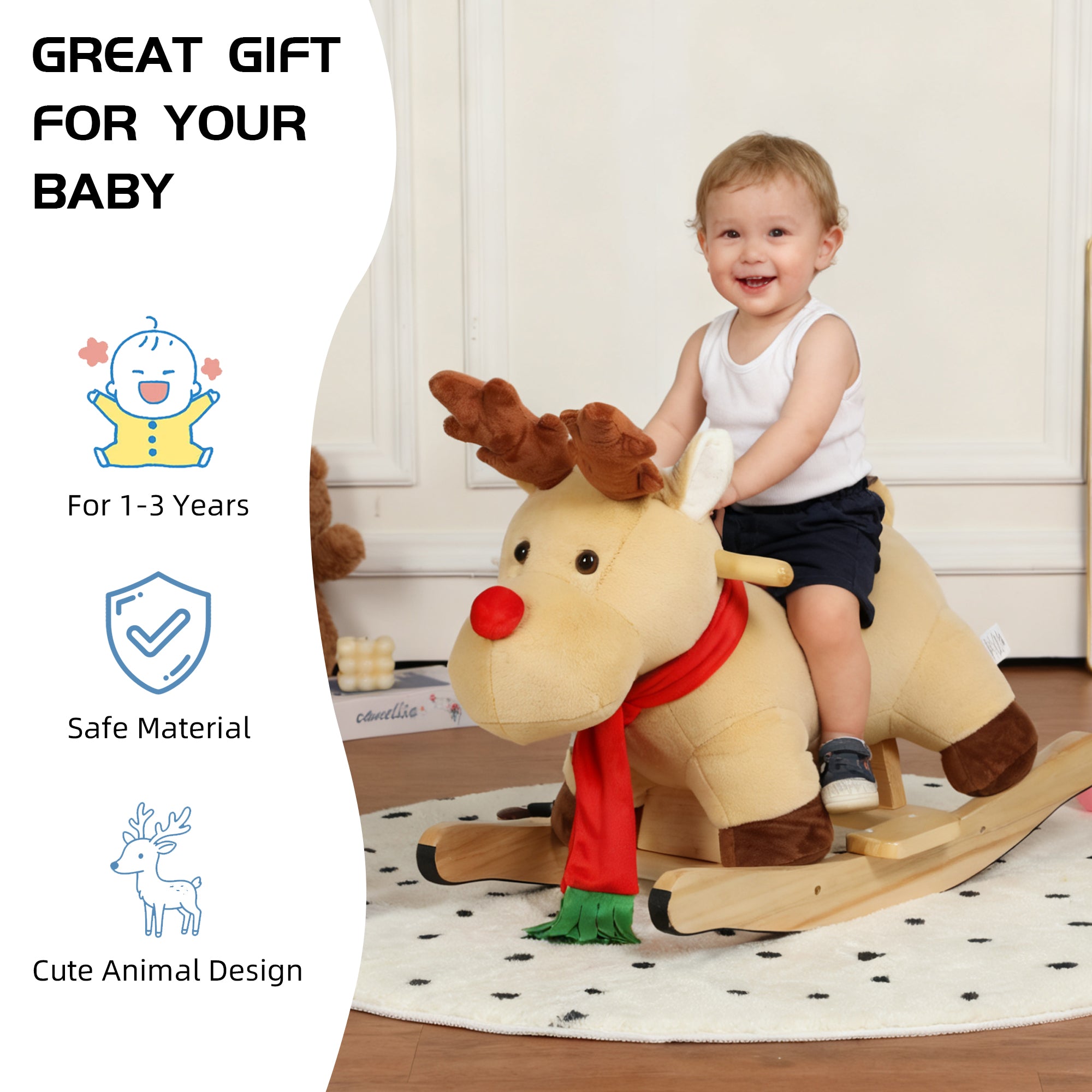 Kids Ride-On Rocking Horse Toy with Jingle Bells