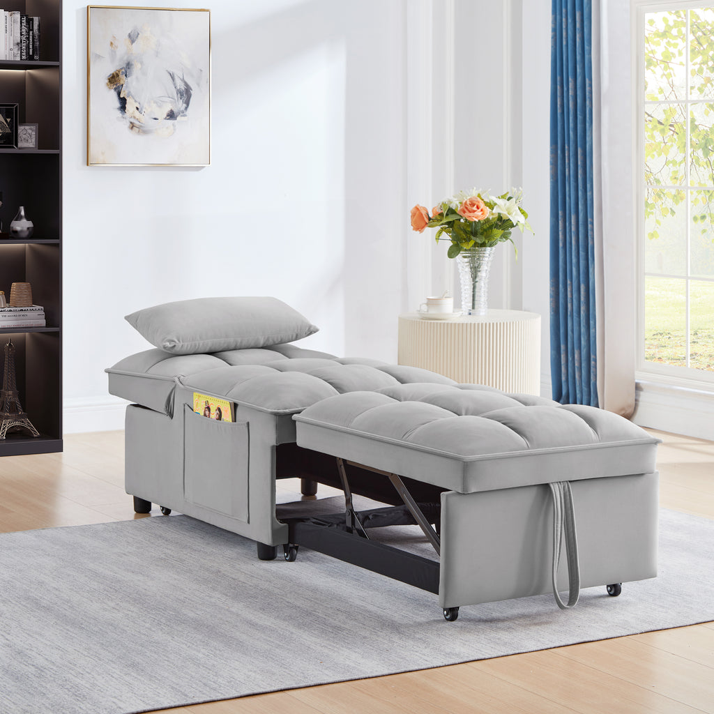 4 In1 Multi-Function Single Sofa Bed with Storage Pockets