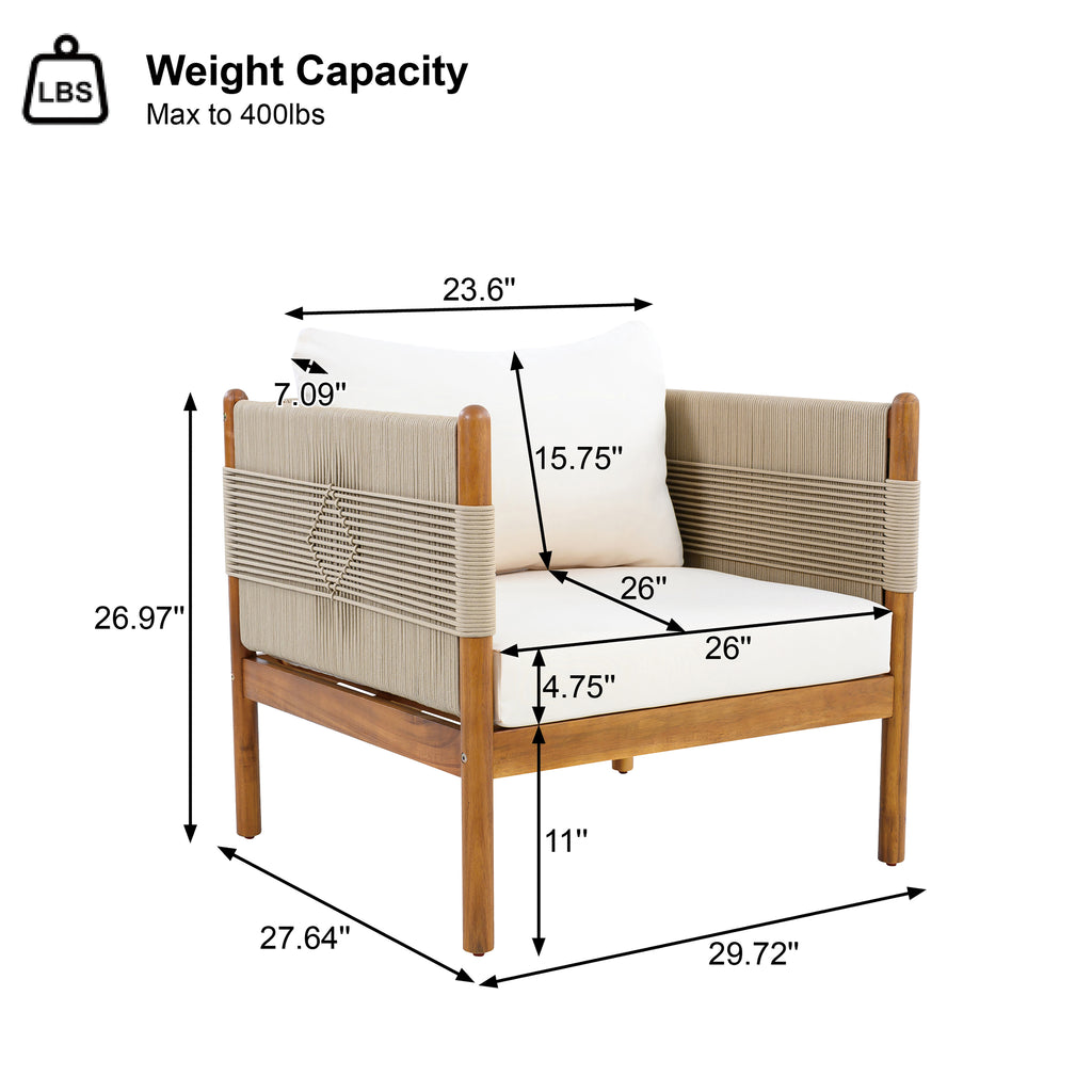 Outdoor Acacia Wood Club Chair with Diamond Rope Weave & Cushions