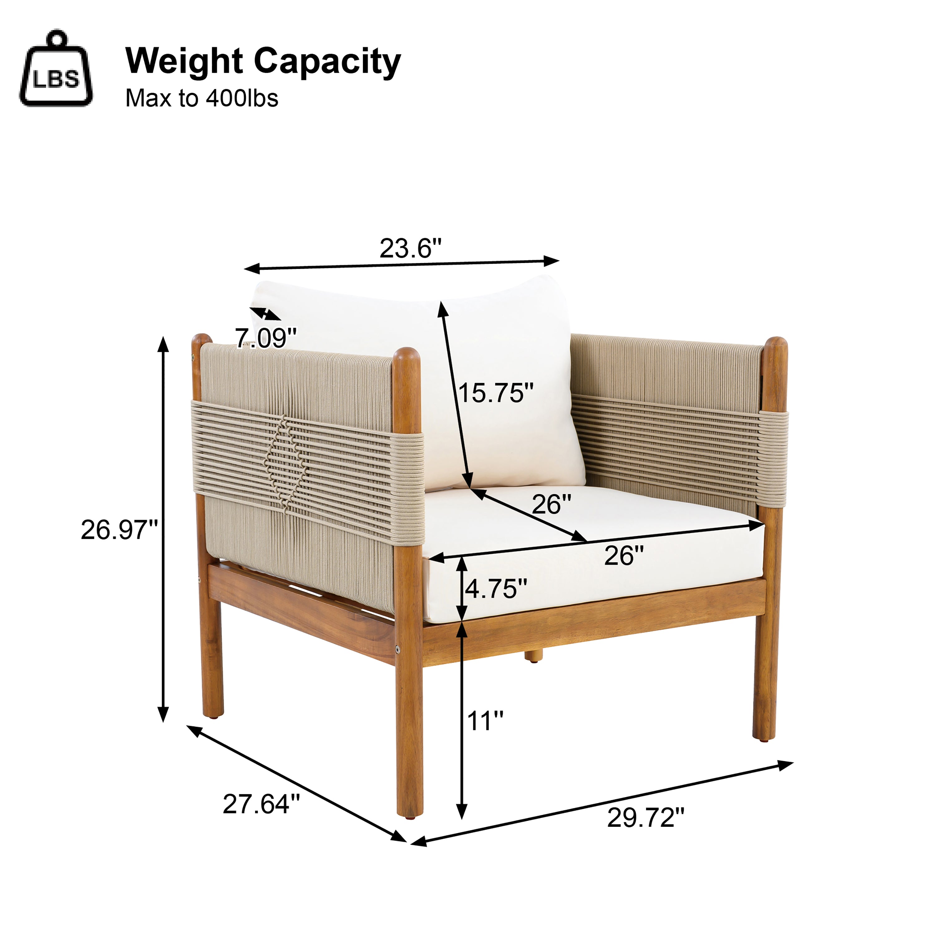 Outdoor Acacia Wood Club Chair with Diamond Rope Weave & Cushions