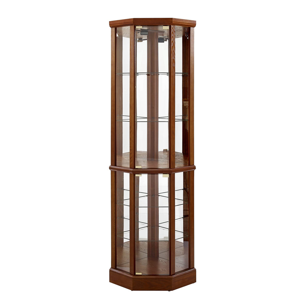 6 Shelf Lighted Corner Curio Cabinet with Adjustable Tempered Glass Shelves