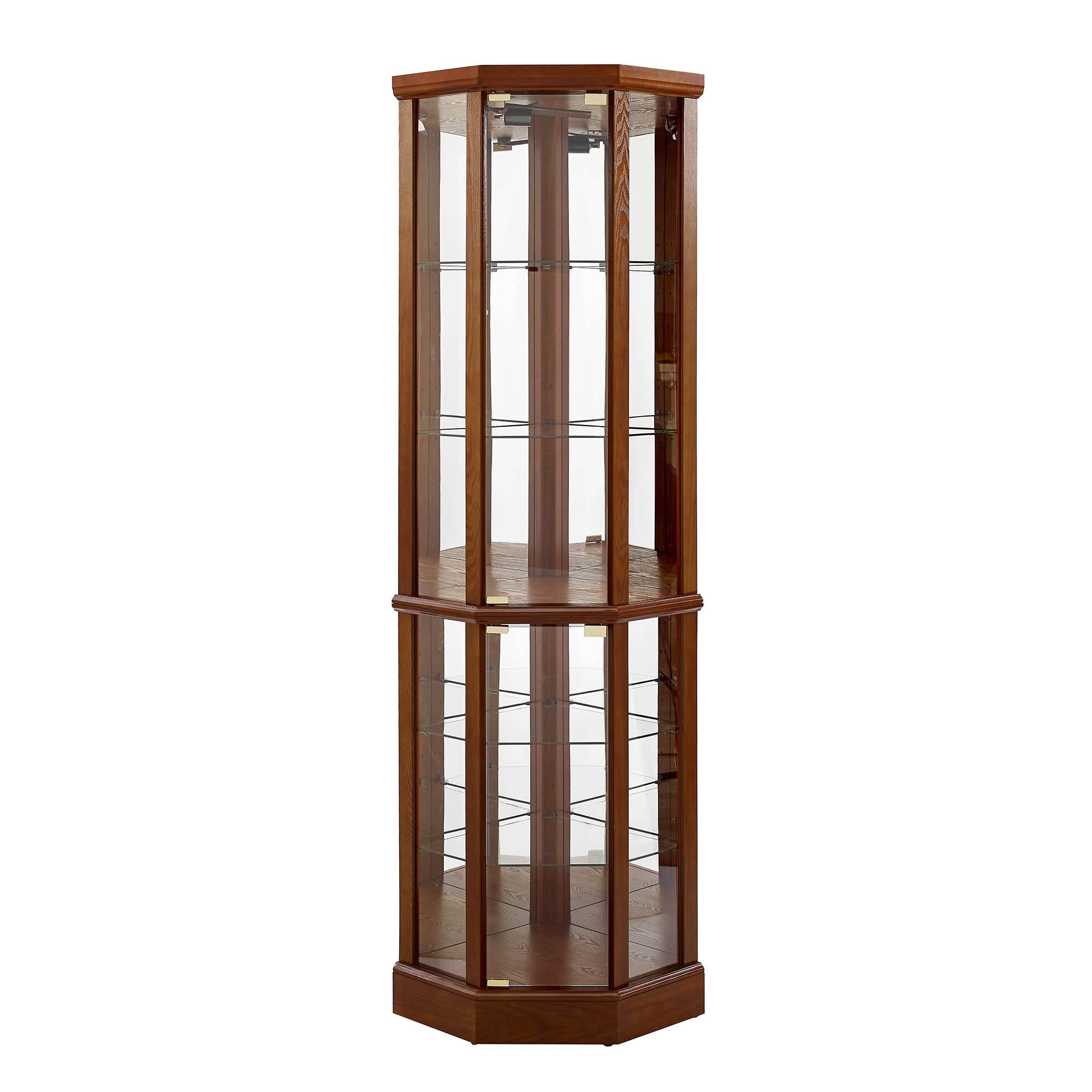 6 Shelf Lighted Corner Curio Cabinet with Adjustable Tempered Glass Shelves