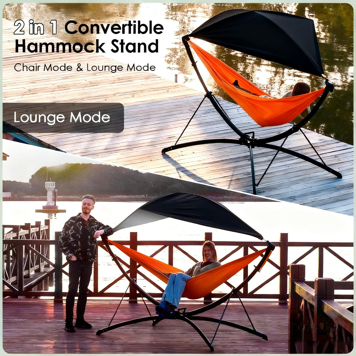 Portable Outdoor Garden Hammock with Quick-Fold Stand