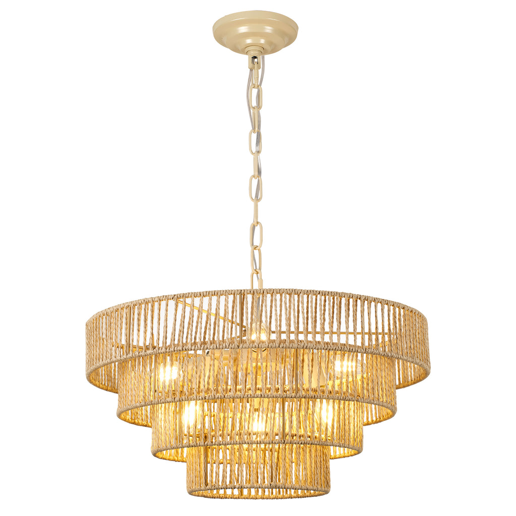 19.69" Tiered Glass Chandelier, 6-Light B12 Socket Pendant Light